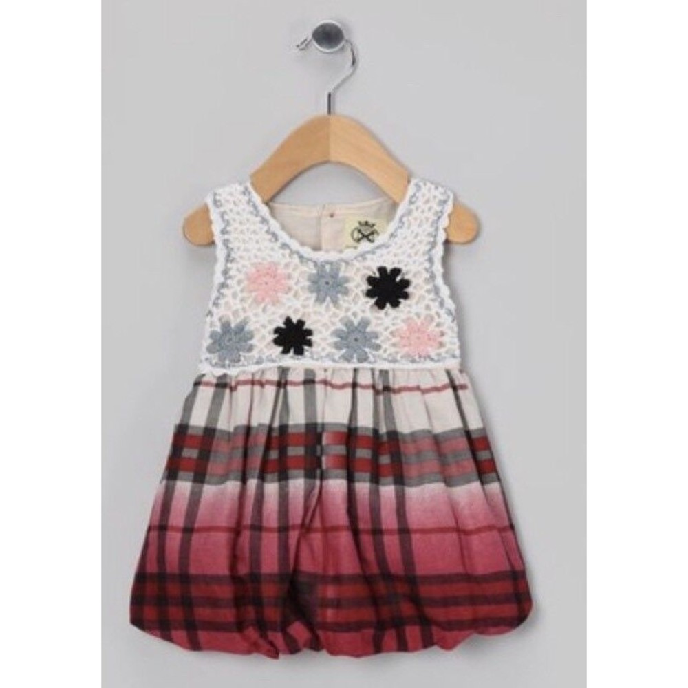New Tutu & Lulu Red Plaid Crochet Bubble Dress 3 Cotton Twins?..2 Available